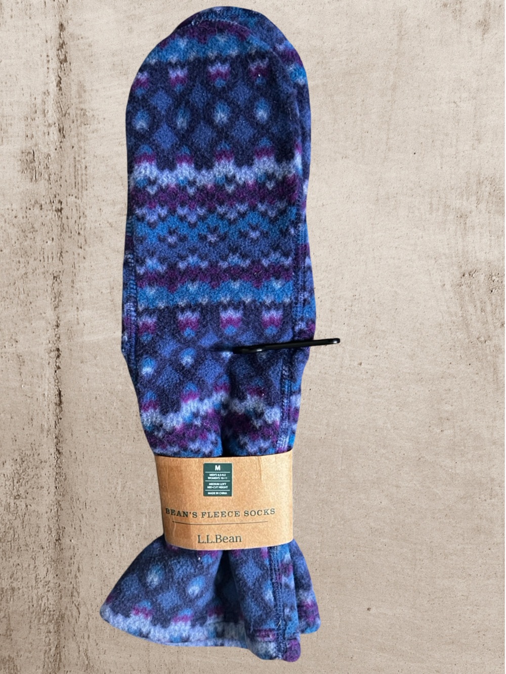 L.L. Bean Fleece Socks in Blue & Purple Pattern
